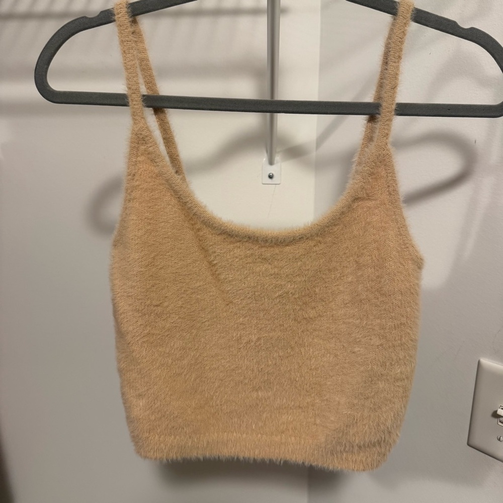 Kendall + Kylie Tan Fuzzy Tank Top